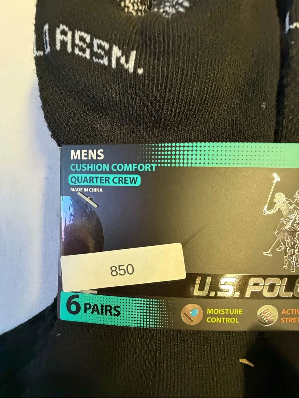 U.S. Polo Assn. Men’s Quarter Crew Socks — Black with Gray Accents (6 Pack)
